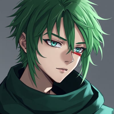 緑髪傷眼男性