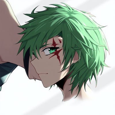 緑髪短髪男性