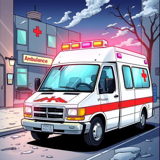 Ambulance, Hospital, comic art
