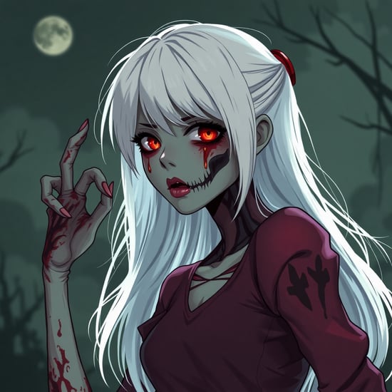 anime girl
platinum blond hair
zombie