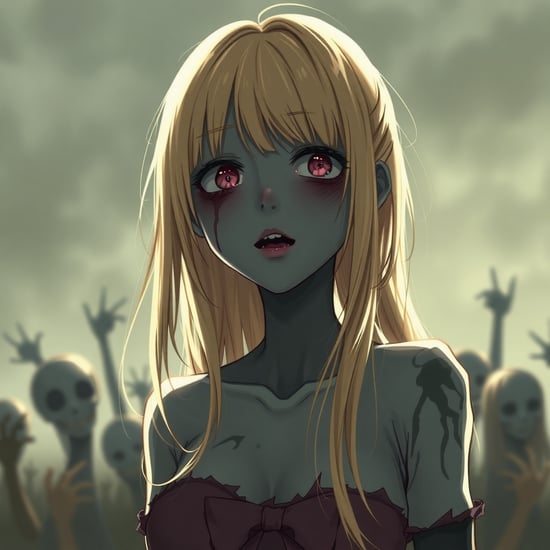 anime
girl
blond hair
zombie