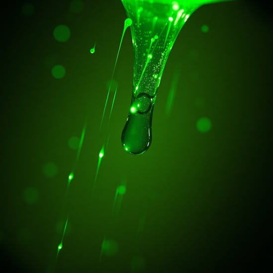 Microscopic photograph of mites caught in a drop of water, green colored sparks raining from above across a gradient background, brightly shining sparks, emitting green light, shallow depth of field volumetric lighting, cinematic, intricate detail, ultra-realistic