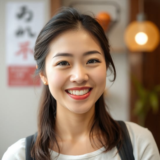 笑顔で喜ぶ表情の日本人女性 凄く嬉しそうな表情　25才 